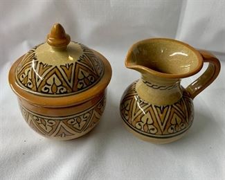 $40 - One set Moroccan pottery cream/sugar; Approx: 4-5"H
