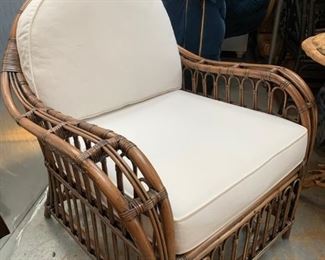 $250 each - Rattan arm chairs - 30 deep x 35 high x 34 wide - Cotton upholstered cushions - 2 available