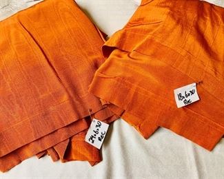 $35 each - Rectangular pleated skirted table cloths - Orange moiree -6 feet long, 24 deep, 30 in drop qty 3; 
6 feet long, 18 deep, 30 in drop qty 4

Some have minor stains