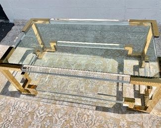 $350 Glass/lucite/metal coffee table - 18"H x 48" L x 26" W