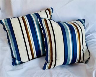 $45 for pair of 18” square silk striped pillows - Down filled, zipper closure, small stain on one