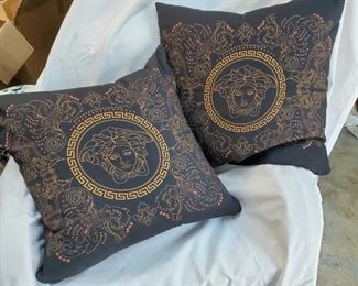 (#2 of 2) Pair of 23" square printed canvas pillows, down inserts - $40