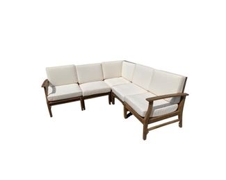 $995 - Teak Sectional; Four pieces with white cotton duck cushions  Approx: 25Dx 28Wx 31H