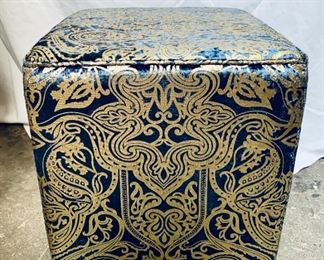 $60 each - Upholstered cubes - Made in USA; 16”W x 16”D x 17”H (2) Blue and shiny Gold damask - Multiple colors available!!!