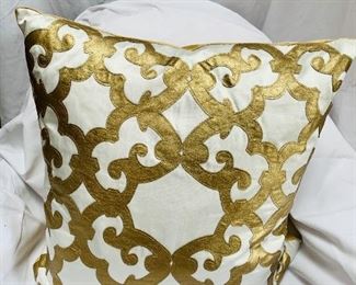 Z Gallerie scroll design 24” square feather & down pillows - $60 each; 2 available good condition
$40 each; 1 available gold fabric flaking