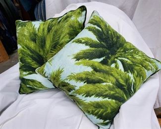 (2) 20" Linen Palm Tree Pillows, poly fiber filled