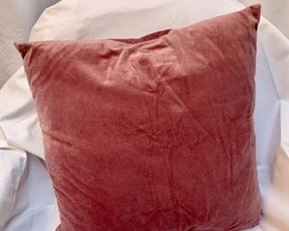 $45 set; Qty 3;mauve velveteen pillows; polyester fill, no zipper, 18” x 18”
