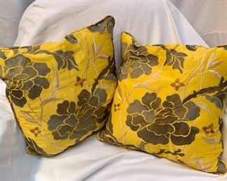 $150; Set of 2; silk brocade custom pillows ; feather & down insertS; welted; 16” x 16”
