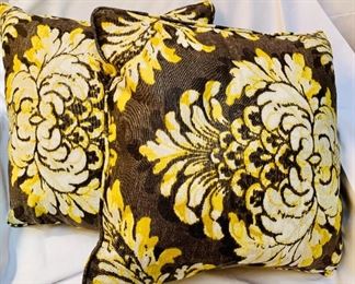 $50 each; custom cotton twill corded pillows; 18 x 18; feather and down inserts; zipper closure
