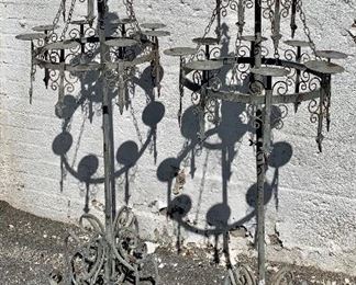$150 each - Distressed metal standing candelabras