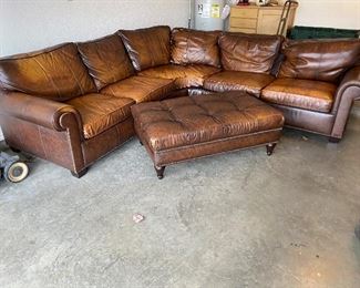 Brown leather sectional
