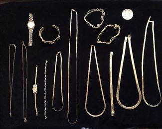 14k necklaces, bracelets and rings.  Sapphire/diamond/gold  bracelet, earrings. 