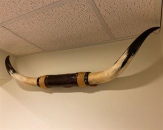 Mounted Leather Longhorn Bull Horns 