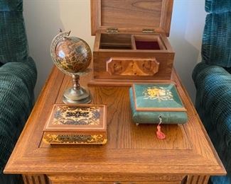 Solid Walnut Jewelry Box & Rare World Globe Music Box