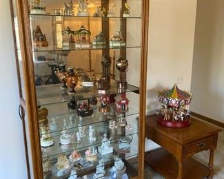 Solid Oak Sliding Door Curio Cabinet 