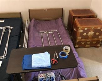#7) $150 - Motorized Hospital Bed.  With Low air style mattress.          #8) $50 - Adjustable Bed Side Table.            #9) $25 - Set of 2 Bed Rails.   All items in working condition.
