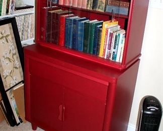 #25 - Vintage Red Painted Cabinet with Books