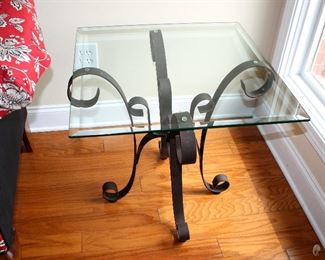 #38 - Pair of Square Glass Top Iron End Tables