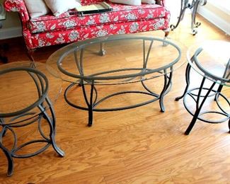 #39 - Glass Top Iron Coffee Table & 2 End Tables
