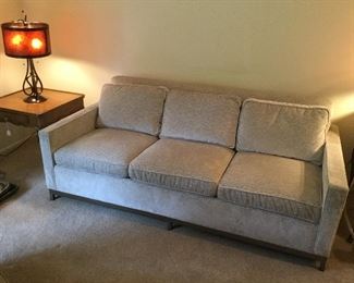 From Duralee Furniture, this spectacular 78" long sleeper-sofa in a soft chenille with expresso wood legs.   Like new. 
