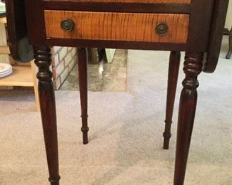 Circa 1800's drop leaf table - Tiger Wood & Cherry w/2 drawers 