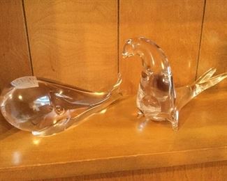 Glass whale and seal