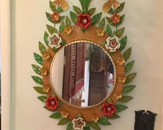Metal flower wall mount mirror