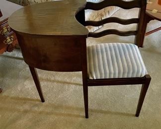 Antique Wooden Telephone Table with Striped Upholstered Seat