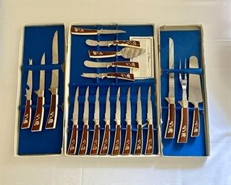 Vintage, SHEFFIELD ENGLISH BLADES, 19-Piece Golden Prestige Cutlery Set in Original Box
