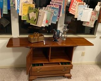 Closer view of Antique Cherry Double-Fold-Out-Buffet with Silverware Drawer