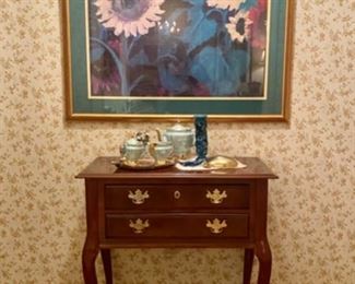 2-Drawer Wooden Foyer Table and Large Framed Art