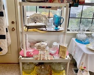 Carnival Glass Blue Pitcher, Serving Pieces, McCoy, Hull, and Punch Bowls