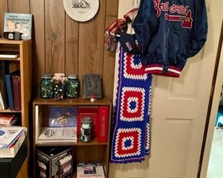 Vintage Atlanta BRAVES jacket and Red, White & Blue handmade crotched throw