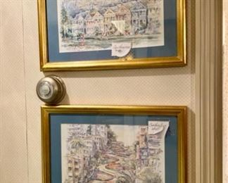 2 Framed & Signed Watercolors of San Fransisco streets and houses, by LEGAI 