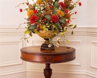 Lot #29 — Imperial Grand Michigan Pedestal Table — 28" Diameter x 28.5" Tall
* ———
Lot #30 — Flower Arrangement Vase — 16" Wide at Handles. Arrangement is 38" Tall