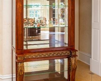 Lot #28 — Curio China Cabinet — 14.5” deep at top section — 17’5” deep at bottom x 81” tall x 42.5” wide at bottom edge
