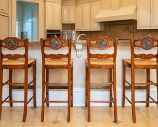 Lot #40 — French Heritage Reproduction Rooster Bar Stool (4) — Seat is 17” wide x 31” seat height x 45” tall 