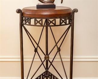 Lot #47 — Lamp Table Wood & Leather — 22.5” x 22.5” x 36” Tall
