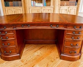 Lot #48 — Hooker Seven Seas Kidney Shaped Executive Desk — 36” deep x 72.5” Wide x 31” Tall