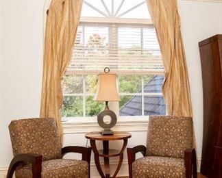 Same as Lot #103 — Pair of Two (2) Matching Sam Moore Fabric & Exposed Wood Chairs + 
* ———
Lot #104 — Omni Chairside Table — W: 24 in D: 24 in H: 27.75 in 