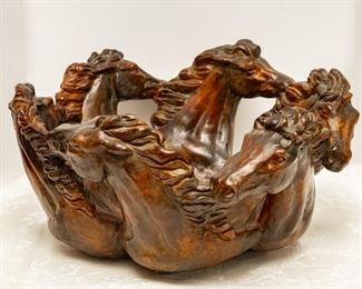 Lot #27 — Horse Carousel Decorative Sculpture Bowl Made of Cast Stone by Attila, Attila-Home — Measures 21 Wide x 10.5” Tall