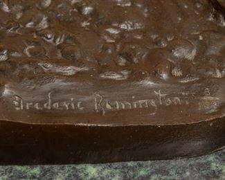 Same as Lot #5 — Bronco Buster by Frederick Remington — Base is 17.5" Wide x Base is 10" Deep. Top of Cowboy Hat is 23" Tall. Rope is a Bit Taller.