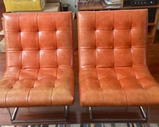 Pair of Milo Baughman designed for Thayer Coggins scoop or lounge chairs. Fading on one otherwise excellent. 