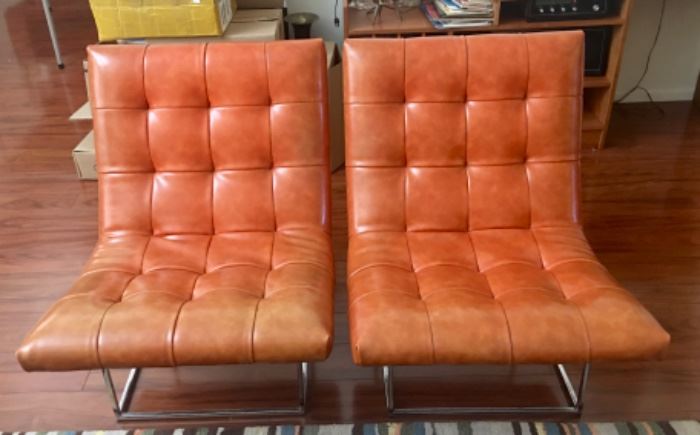 Pair of Milo Baughman designed for Thayer Coggins scoop or lounge chairs. Fading on one otherwise excellent. 