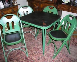 Item 8:
Child's Stenciled Antique Folding Table & 4 Bentwood Chairs - made by Louis Rastetter & Sons - Solid Kumfort, Ft. Wayne, IN - 28" square table - 27" tall - Very Good Condition!
Asking Price: $195.00
