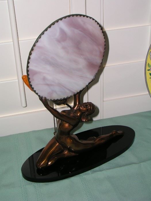 Item 11:
Antique Art Nouveau / Victorian Brass Nude Lady Lamp - Stained Glass Disc - Absolutely Awesome! - Base is 12" wide x 5" deep - 14" tall
Asking Price: $395.00
