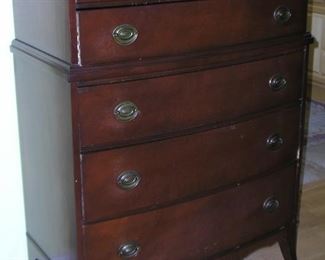 Item 24:
Vintage Mahogany Highboy Dresser with Rounded Front - 5 Drawer - 37" wide x 19" deep x 52" tall - Excellent condition
Asking Price: $195.00
