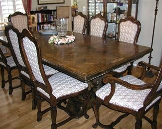 Item 38:
Huge Antique Rustic Dining Table with Massive Ornate Base - Two Large Leafs Add to each end - Seats 8-12 - Wow! 84" x 48" - Leafs 24" - This is a gorgeous table!
Asking Price: $395.00
