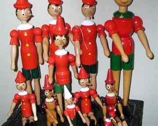 Item 47:
11 Vintage Jointed Pinocchio Dolls - Range in size from 7.5" to 22" - Most in Excellent Condition
Asking Price: $12 to $29 each
