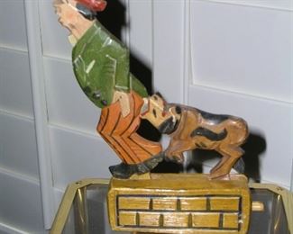 Item 52:
Antique "Action" Toy - Boy with Dog - 8" tall - I believe this might be homemade - Push the button on the lower right side, and the dog "bites" him in the butt! So cute!
Asking Price: $45.00

